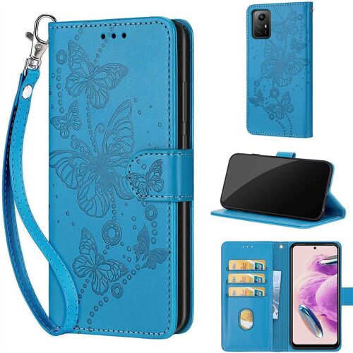 Saturcase Coque Pour Xiaomi Redmi Note 12s 4g, Papillons Pu Cuir Magnétique Flip Portefeuille Support Porte-Carte Dragonne Protecteur Housse Étui Pour Xiaomi Redmi Note 12s 4g (Lb-Bleu)