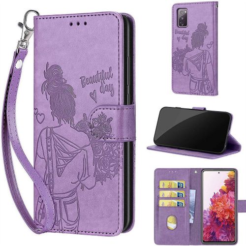 Saturcase Coque Pour Samsung Galaxy S20 Fe 5g, Fille Pu Cuir Magnétique Flip Portefeuille Support Porte-Carte Dragonne Protecteur Housse Étui Pour Samsung Galaxy S20 Fe 5g (Nh-Violet)