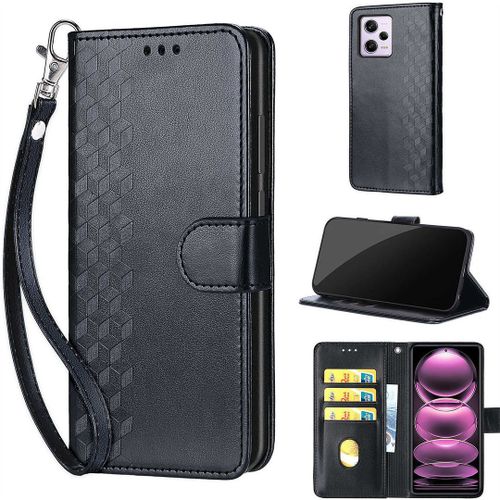 Saturcase Coque Pour Xiaomi Redmi Note 12 Pro 5g, Z-Cube Pu Cuir Magnétique Flip Portefeuille Support Porte-Carte Dragonne Protecteur Housse Étui Pour Xiaomi Redmi Note 12 Pro 5g (Zl-Noir)
