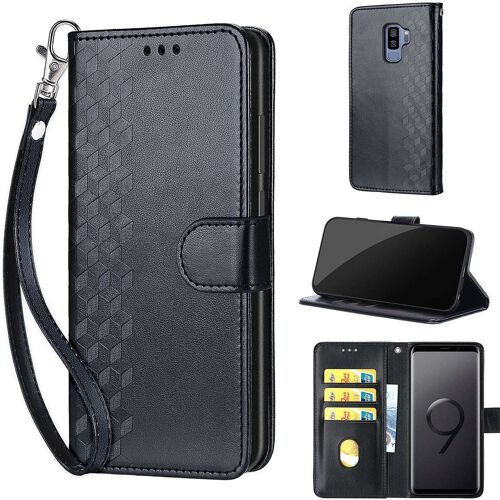 Saturcase Coque Pour Samsung Galaxy S9 Plus, Z-Cube Pu Cuir Magnétique Flip Portefeuille Support Porte-Carte Dragonne Protecteur Housse Étui Pour Samsung Galaxy S9 Plus (Zl-Noir)
