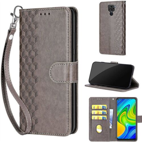 Saturcase Coque Pour Xiaomi Redmi Note 9, Z-Cube Pu Cuir Magnétique Flip Portefeuille Support Porte-Carte Dragonne Protecteur Housse Étui Pour Xiaomi Redmi Note 9 (Zl-Gris)