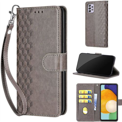 Saturcase Coque Pour Samsung Galaxy A33 5g, Z-Cube Pu Cuir Magnétique Flip Portefeuille Support Porte-Carte Dragonne Protecteur Housse Étui Pour Samsung Galaxy A33 5g (Zl-Gris)