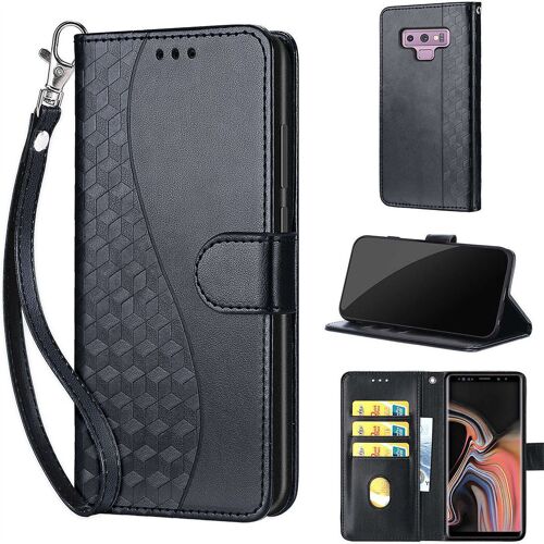 Saturcase Coque Pour Samsung Galaxy Note 9, S-Cube Pu Cuir Magnétique Flip Portefeuille Support Porte-Carte Dragonne Protecteur Housse Étui Pour Samsung Galaxy Note 9 (Bl-Noir)