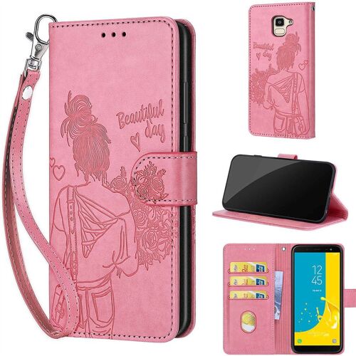 Saturcase Coque Pour Samsung Galaxy J6 2018, Fille Pu Cuir Magnétique Flip Portefeuille Support Porte-Carte Dragonne Protecteur Housse Étui Pour Samsung Galaxy J6 2018 (Nh-Rose)