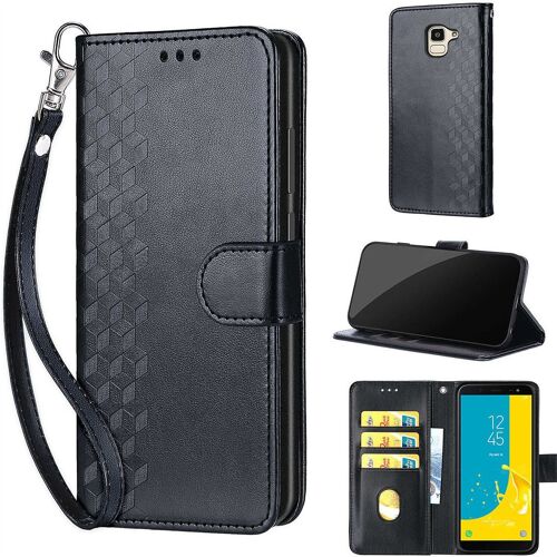 Saturcase Coque Pour Samsung Galaxy J6 2018, Z-Cube Pu Cuir Magnétique Flip Portefeuille Support Porte-Carte Dragonne Protecteur Housse Étui Pour Samsung Galaxy J6 2018 (Zl-Noir)