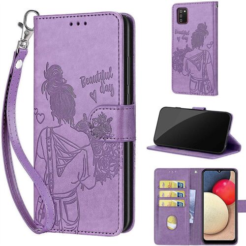 Saturcase Coque Pour Samsung Galaxy A02s / M02s, Fille Pu Cuir Magnétique Flip Portefeuille Support Porte-Carte Dragonne Protecteur Housse Étui Pour Samsung Galaxy A02s / M02s (Nh-Violet)