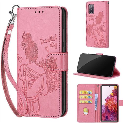 Saturcase Coque Pour Samsung Galaxy S20 Fe 5g, Fille Pu Cuir Magnétique Flip Portefeuille Support Porte-Carte Dragonne Protecteur Housse Étui Pour Samsung Galaxy S20 Fe 5g (Nh-Rose)