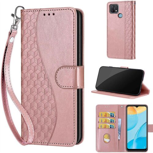 Saturcase Coque Pour Oppo A15 / A15s, S-Cube Pu Cuir Magnétique Flip Portefeuille Support Porte-Carte Dragonne Protecteur Housse Étui Pour Oppo A15 / A15s (Bl-Or Rose)