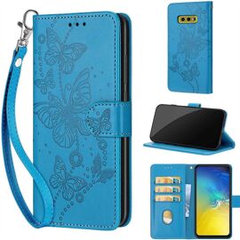 Saturcase Coque Pour Samsung Galaxy S10e, Papillons Pu Cuir Magnétique Flip Portefeuille Support Porte-Carte Dragonne Protecteur Housse Étui Pour Samsung Galaxy S10e (Lb-Bleu)