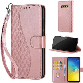 Saturcase Coque Pour Samsung Galaxy S10e, S-Cube Pu Cuir Magnétique Flip Portefeuille Support Porte-Carte Dragonne Protecteur Housse Étui Pour Samsung Galaxy S10e (Bl-Or Rose)