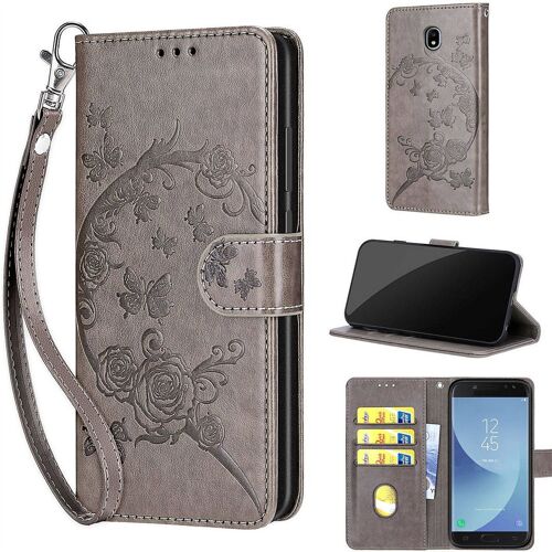Saturcase Coque Pour Samsung Galaxy J5 2017, Fleurs Pu Cuir Magnétique Flip Portefeuille Support Porte-Carte Dragonne Protecteur Housse Étui Pour Samsung Galaxy J5 2017 (Fb-Gris)
