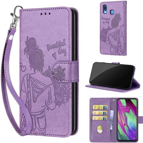 Saturcase Coque Pour Samsung Galaxy A40, Fille Pu Cuir Magnétique Flip Portefeuille Support Porte-Carte Dragonne Protecteur Housse Étui Pour Samsung Galaxy A40 (Nh-Violet)
