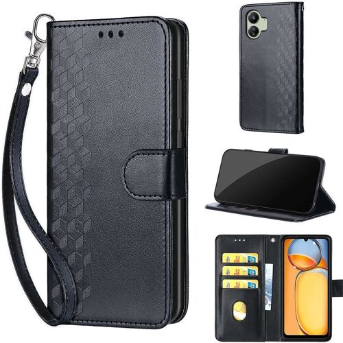 Saturcase Coque Pour Xiaomi Poco C65, Z-Cube Pu Cuir Magnétique Flip Portefeuille Support Porte-Carte Dragonne Protecteur Housse Étui Pour Xiaomi Poco C65 (Zl-Noir)