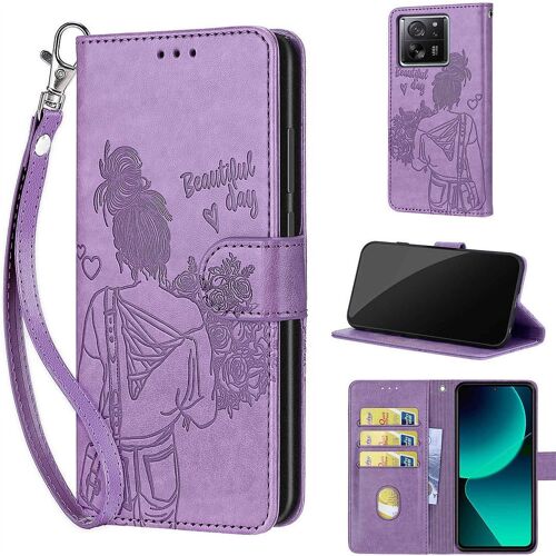 Saturcase Coque Pour Xiaomi 13t / 13t Pro, Fille Pu Cuir Magnétique Flip Portefeuille Support Porte-Carte Dragonne Protecteur Housse Étui Pour Xiaomi 13t / 13t Pro (Nh-Violet)