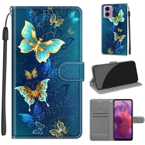 Saturcase Coque Pour Motorola Moto G24 G04, Beau Pu Cuir Magnétique Flip Portefeuille Support Porte-Carte Dragonne Protecteur Housse Étui Pour Motorola Moto G24 G04 (Dy-21)