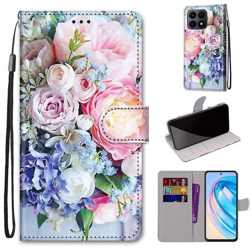 Saturcase Coque Pour Honor X8a, Beau Pu Cuir Magnétique Flip Portefeuille Support Porte-Carte Dragonne Protecteur Housse Étui Pour Honor X8a (Dh-7)