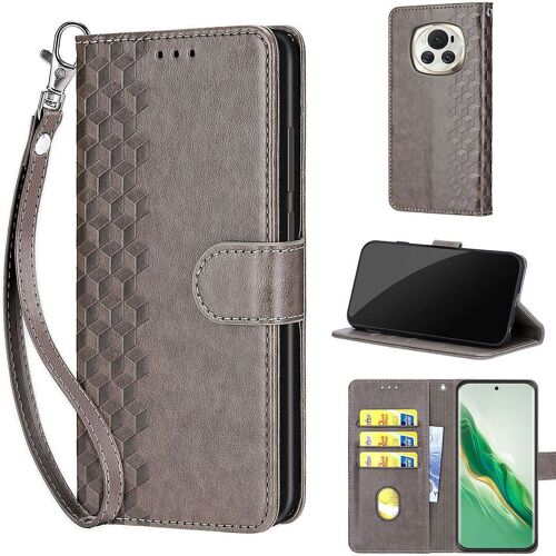 Saturcase Coque Pour Honor Magic 6, Z-Cube Pu Cuir Magnétique Flip Portefeuille Support Porte-Carte Dragonne Protecteur Housse Étui Pour Honor Magic 6 (Zl-Gris)