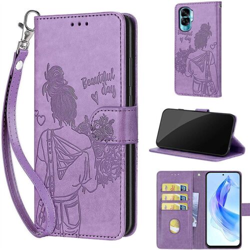 Saturcase Coque Pour Honor 90 Lite, Fille Pu Cuir Magnétique Flip Portefeuille Support Porte-Carte Dragonne Protecteur Housse Étui Pour Honor 90 Lite (Nh-Violet)