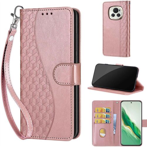 Saturcase Coque Pour Honor Magic 6, S-Cube Pu Cuir Magnétique Flip Portefeuille Support Porte-Carte Dragonne Protecteur Housse Étui Pour Honor Magic 6 (Bl-Or Rose)