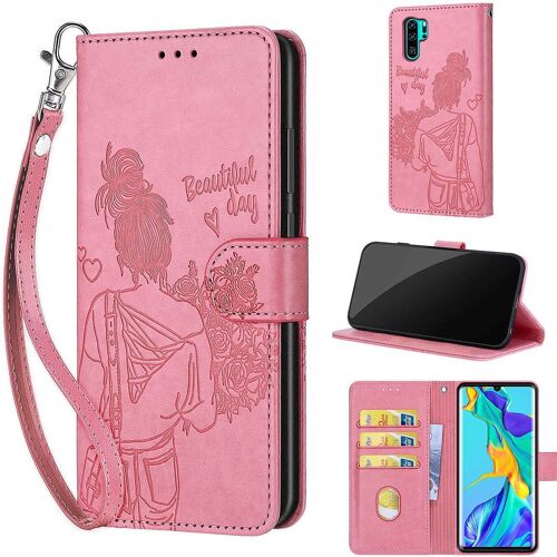 Saturcase Coque Pour Huawei P30 Pro, Fille Pu Cuir Magnétique Flip Portefeuille Support Porte-Carte Dragonne Protecteur Housse Étui Pour Huawei P30 Pro (Nh-Rose)