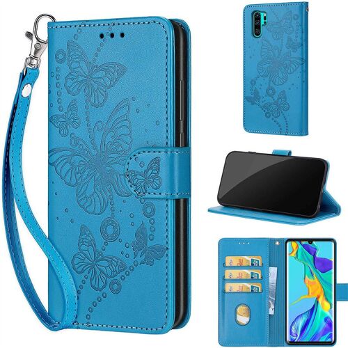 Saturcase Coque Pour Huawei P30 Pro, Papillons Pu Cuir Magnétique Flip Portefeuille Support Porte-Carte Dragonne Protecteur Housse Étui Pour Huawei P30 Pro (Lb-Bleu)
