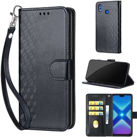 Saturcase Coque Pour Huawei Honor 8x, Z-Cube Pu Cuir Magnétique Flip Portefeuille Support Porte-Carte Dragonne Protecteur Housse Étui Pour Huawei Honor 8x (Zl-Noir)