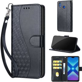 Saturcase Coque Pour Huawei Honor 8x, S-Cube Pu Cuir Magnétique Flip Portefeuille Support Porte-Carte Dragonne Protecteur Housse Étui Pour Huawei Honor 8x (Bl-Noir)