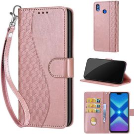 Saturcase Coque Pour Huawei Honor 8x, S-Cube Pu Cuir Magnétique Flip Portefeuille Support Porte-Carte Dragonne Protecteur Housse Étui Pour Huawei Honor 8x (Bl-Or Rose)