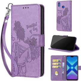 Saturcase Coque Pour Huawei Honor 8x, Fille Pu Cuir Magnétique Flip Portefeuille Support Porte-Carte Dragonne Protecteur Housse Étui Pour Huawei Honor 8x (Nh-Violet)