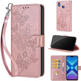 Saturcase Coque Pour Huawei Honor 8x, Papillons Pu Cuir Magnétique Flip Portefeuille Support Porte-Carte Dragonne Protecteur Housse Étui Pour Huawei Honor 8x (Lb-Or Rose)