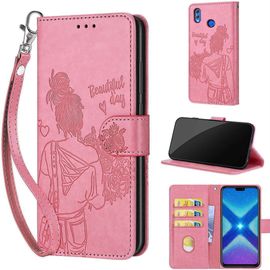 Saturcase Coque Pour Huawei Honor 8x, Fille Pu Cuir Magnétique Flip Portefeuille Support Porte-Carte Dragonne Protecteur Housse Étui Pour Huawei Honor 8x (Nh-Rose)
