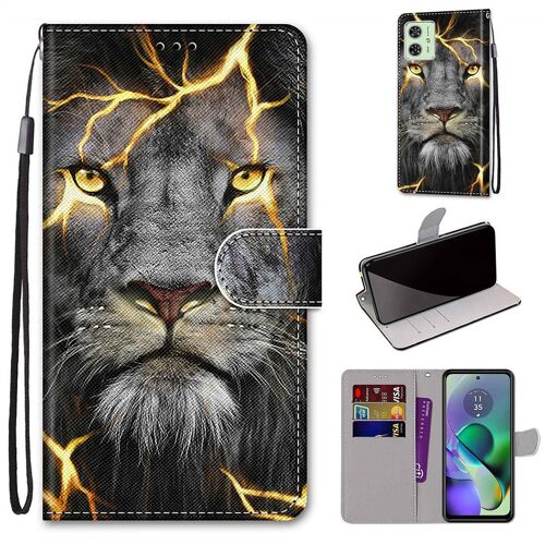 Saturcase Coque Pour Motorola Moto G54 / G54 Power, Beau Pu Cuir Magnétique Flip Portefeuille Support Porte-Carte Dragonne Protecteur Housse Étui Pour Motorola Moto G54 / G54 Power (Dk-5)