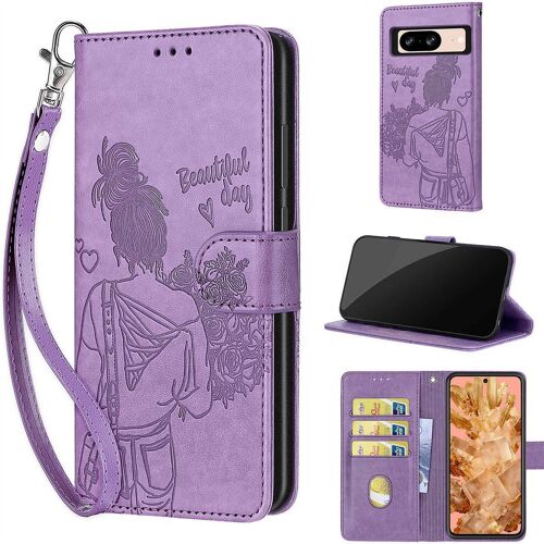 Saturcase Coque Pour Google Pixel 8, Fille Pu Cuir Magnétique Flip Portefeuille Support Porte-Carte Dragonne Protecteur Housse Étui Pour Google Pixel 8 (Nh-Violet)