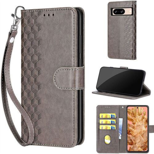 Saturcase Coque Pour Google Pixel 8, Z-Cube Pu Cuir Magnétique Flip Portefeuille Support Porte-Carte Dragonne Protecteur Housse Étui Pour Google Pixel 8 (Zl-Gris)