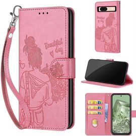 Saturcase Coque Pour Google Pixel 8a, Fille Pu Cuir Magnétique Flip Portefeuille Support Porte-Carte Dragonne Protecteur Housse Étui Pour Google Pixel 8a (Nh-Rose)
