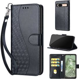 Saturcase Coque Pour Google Pixel 8a, S-Cube Pu Cuir Magnétique Flip Portefeuille Support Porte-Carte Dragonne Protecteur Housse Étui Pour Google Pixel 8a (Bl-Noir)