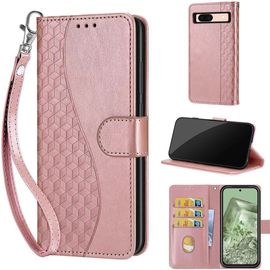 Saturcase Coque Pour Google Pixel 8a, S-Cube Pu Cuir Magnétique Flip Portefeuille Support Porte-Carte Dragonne Protecteur Housse Étui Pour Google Pixel 8a (Bl-Or Rose)