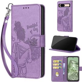 Saturcase Coque Pour Google Pixel 8a, Fille Pu Cuir Magnétique Flip Portefeuille Support Porte-Carte Dragonne Protecteur Housse Étui Pour Google Pixel 8a (Nh-Violet)