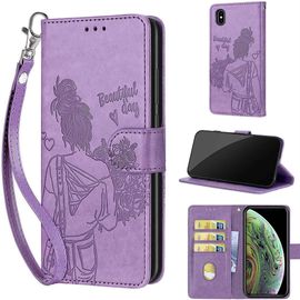 Saturcase Coque Pour Apple Iphone X Xs, Fille Pu Cuir Magnétique Flip Portefeuille Support Porte-Carte Dragonne Protecteur Housse Étui Pour Apple Iphone X Xs (Nh-Violet)