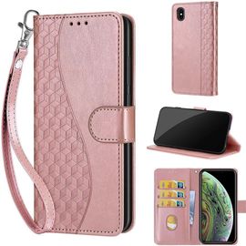Saturcase Coque Pour Apple Iphone X Xs, S-Cube Pu Cuir Magnétique Flip Portefeuille Support Porte-Carte Dragonne Protecteur Housse Étui Pour Apple Iphone X Xs (Bl-Or Rose)