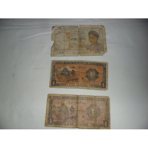 Lot De 3 Billets D'une Piastre, Banque De L'indochine