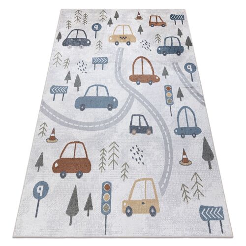 140x190 Cm Tapis Bono 8436 Voitures, Rue Crème / Gris Clair