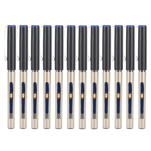 12pcs Rollerball Pen Abs Coque En Plastique Droit-Liquide 0.5mm Type D'aiguille Bureau Papeterie Type Aiguille Tête Bleu