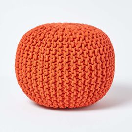 Pouf En Tricot Rond - Orange