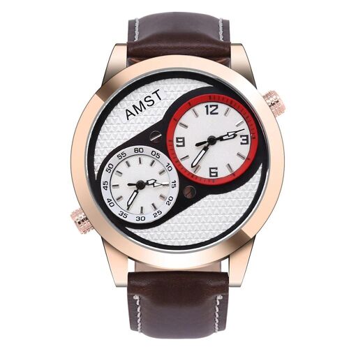 Hommes À La Mode Mâle Analogique Montres À Quartz Bracelet En Cuir Montre-Bracelet (Plaque De Cadran En Or Rose)