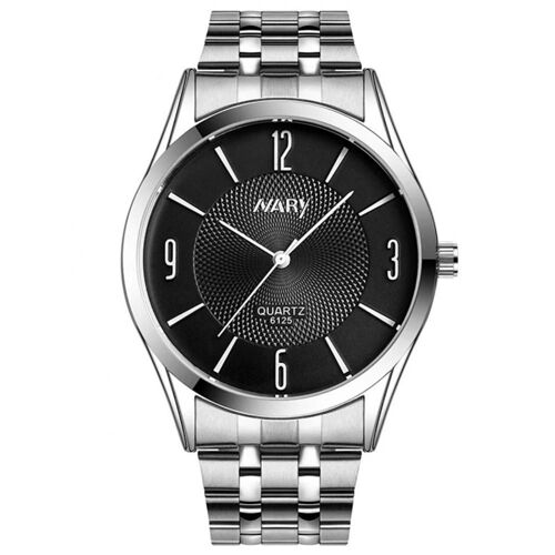 Nary Montre De Couple Étanche À Cadran Rond Avec Bracelet En Acier (Noir Pour Homme)