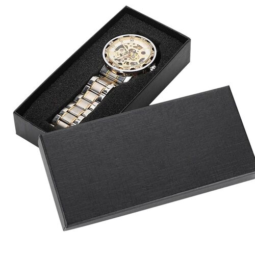 Mode Étanche Hommes Cadran Rond Creux Montre-Bracelet Automatique Montre Mécaniquesurface Blanche + Or