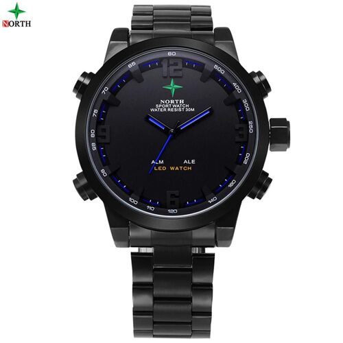 Sport Numérique Analogique Montre Hommes Mâle Étanche Led Quartz Montre-Bracelet Bleu Aiguilles