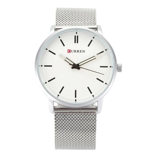 Montre À Quartz À Cadran Rond Pour Hommes À Bracelet (Blanc + Blanc)