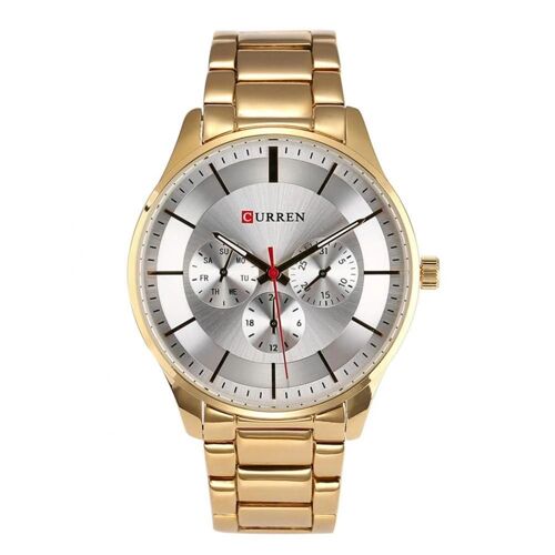 Curren Nouvelle Mode Hommes Mouvement Quartz Bracelet Bracelet Montre-Bracelet Montre (Boîtier Doré + Cadran Blanc)